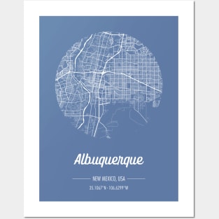 City map in blue: Albuquerque New Mexico, USA with retro vintage flair Posters and Art